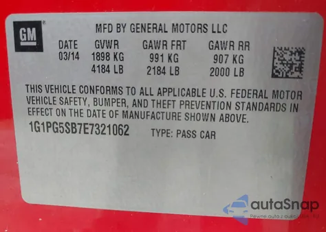 2014 Chevrolet Cruze Ltz from USA, damaged, VIN 1G1PG5SB7E7321062